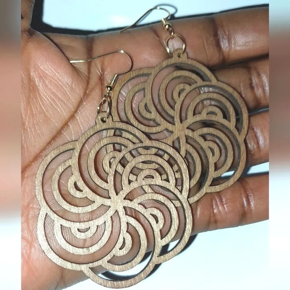 Gorgeous hollow wooden earrings